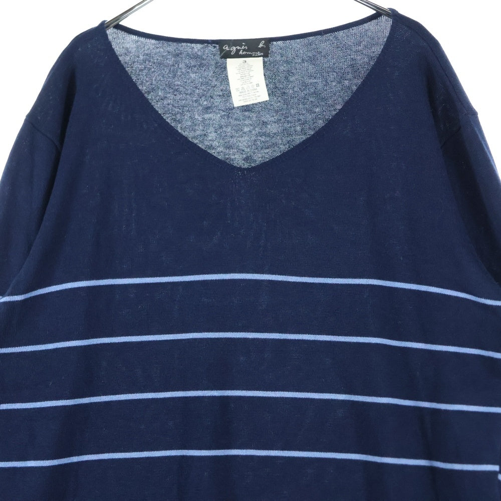 agnes b. homme(アニエスベーオム) ボーダー ニットセーター シルク コットン ネイビー