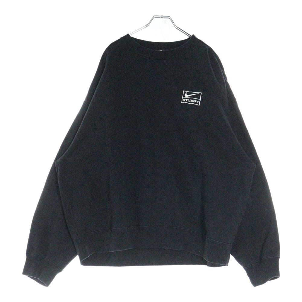NIKE(ナイキ) ×STUSSY Washed NRG Fleece Crewneck ステューシー ウォッシュ加工 ロゴ刺繍 長袖スウェットトレーナー ブラック DO5310-010