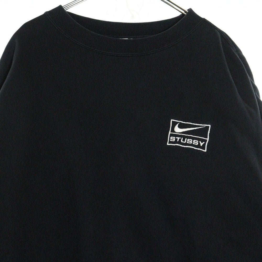 NIKE(ナイキ) ×STUSSY Washed NRG Fleece Crewneck ステューシー ウォッシュ加工 ロゴ刺繍 長袖スウェットトレーナー ブラック DO5310-010