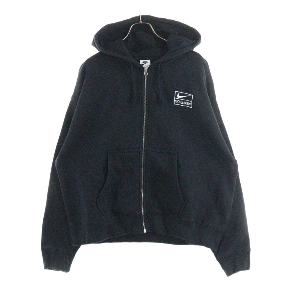 NIKE(ナイキ) ×STUSSY Washed Fleece Hoodie ステューシー ウォッシュ加工 ジップアップパーカー ブラック FJ9176-010