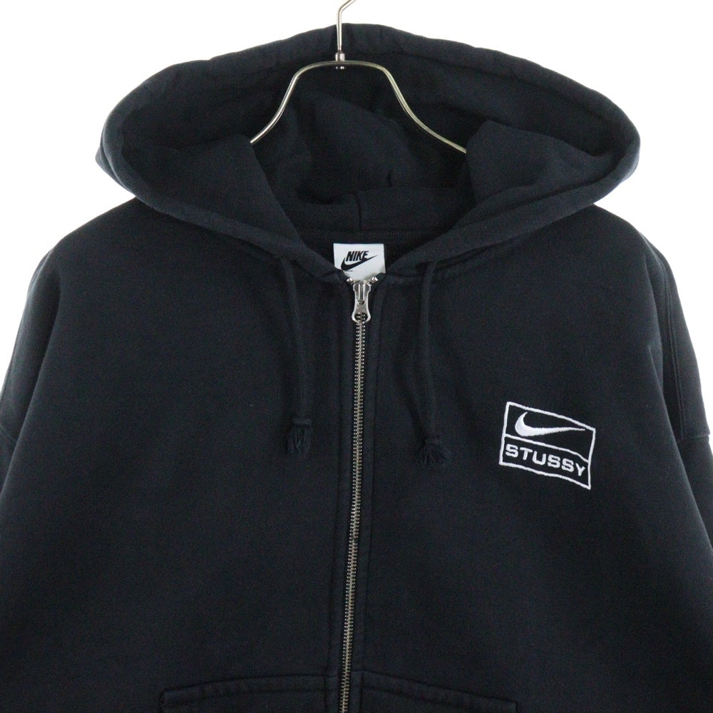NIKE(ナイキ) ×STUSSY Washed Fleece Hoodie ステューシー ウォッシュ加工 ジップアップパーカー ブラック FJ9176-010