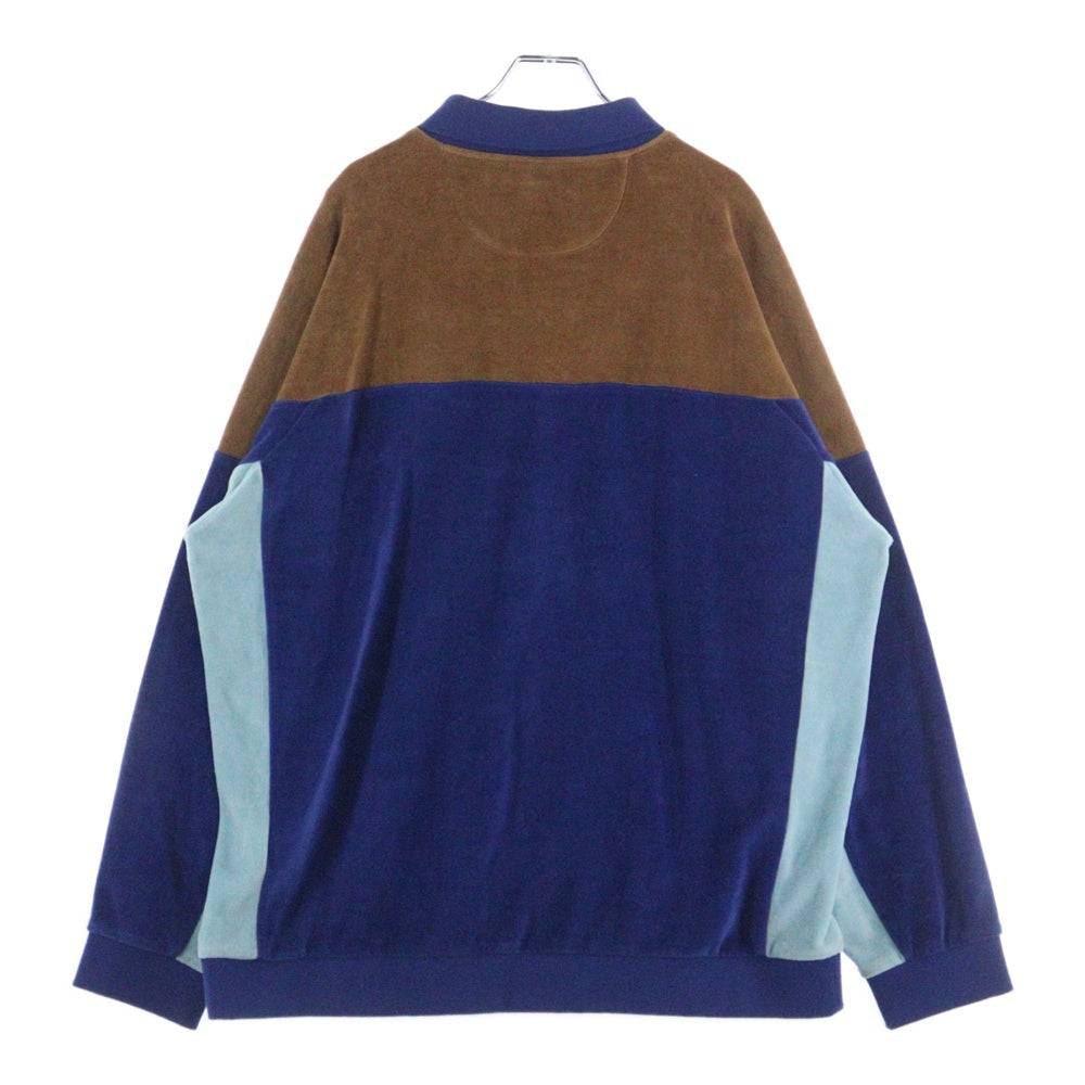 SUPREME(シュプリーム) 22AW Paneled Velour L/S Polo パネル ロゴ刺繍 ベロア 長袖シャツ ロングスリーブ ブルー/ブラウン