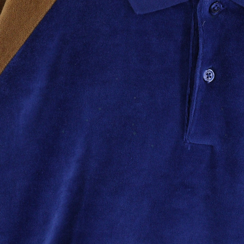 SUPREME(シュプリーム) 22AW Paneled Velour L/S Polo パネル ロゴ刺繍 ベロア 長袖シャツ ロングスリーブ ブルー/ブラウン