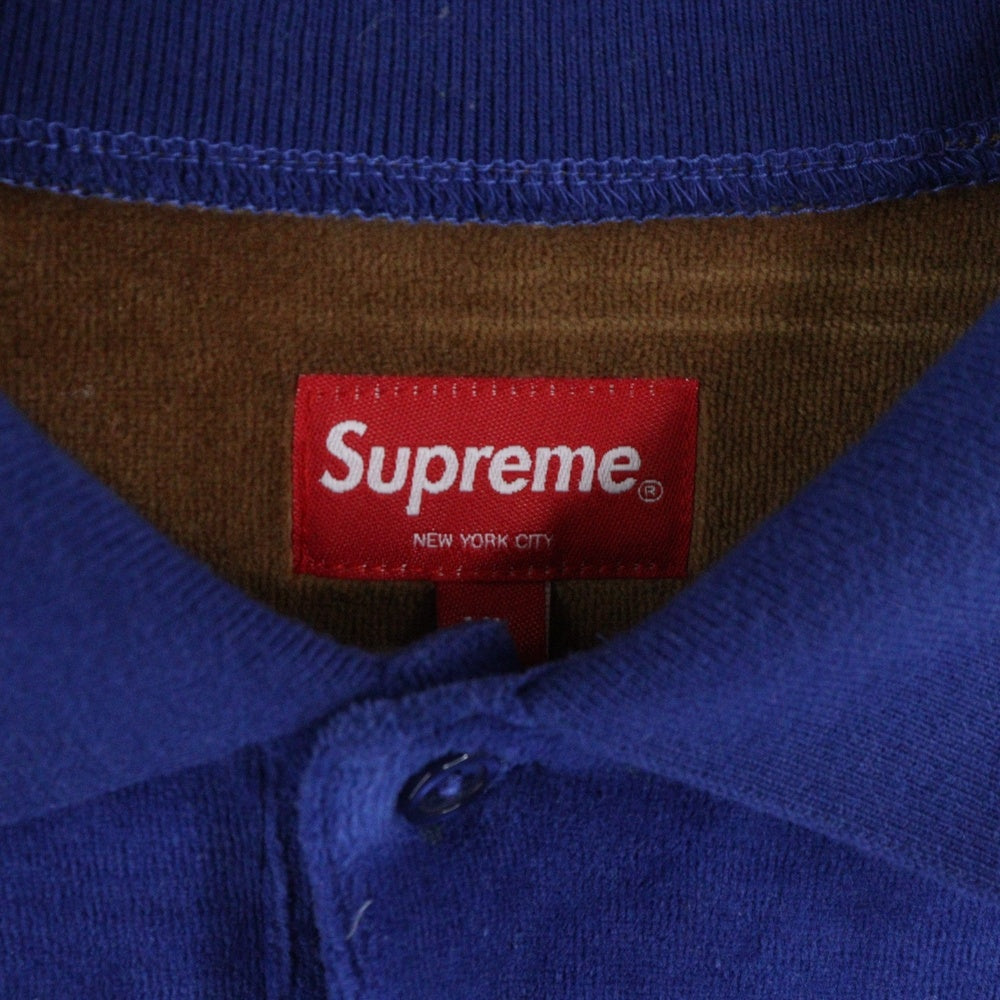 SUPREME(シュプリーム) 22AW Paneled Velour L/S Polo パネル ロゴ刺繍 ベロア 長袖シャツ ロングスリーブ ブルー/ブラウン