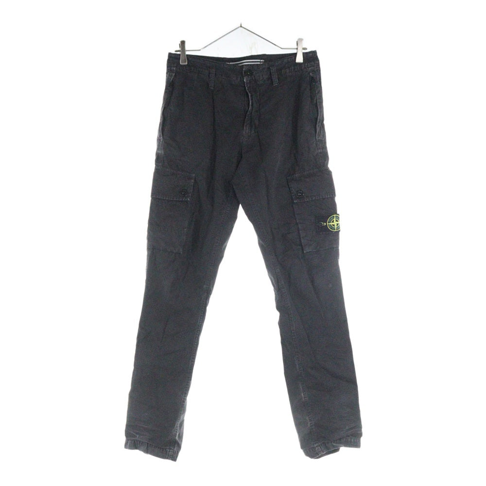 STONE ISLAND(ストーンアイランド) ガーメントダイ ロゴパッチ ジップフライ コットン カーゴパンツ ブラック 1015303WA