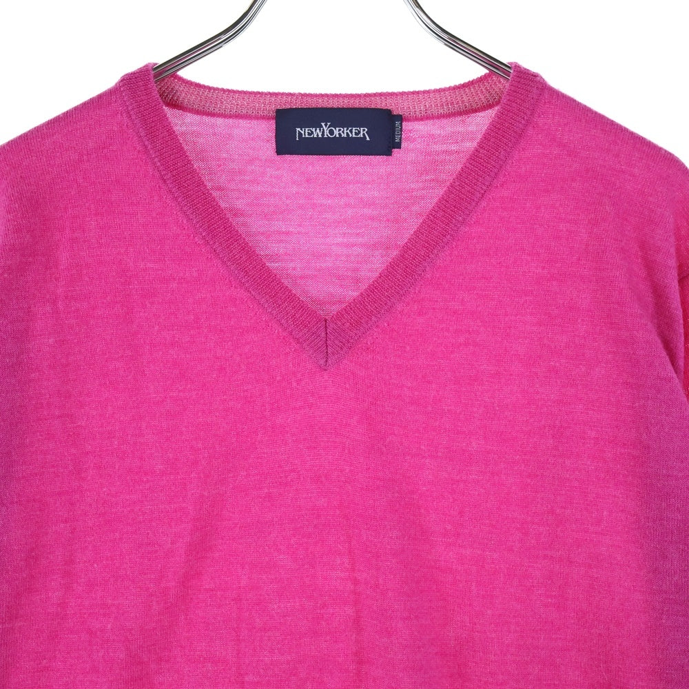 NEWYORKER(ニューヨーカー) Vネック ウール長袖カーディガン ピンク 11-51-9520