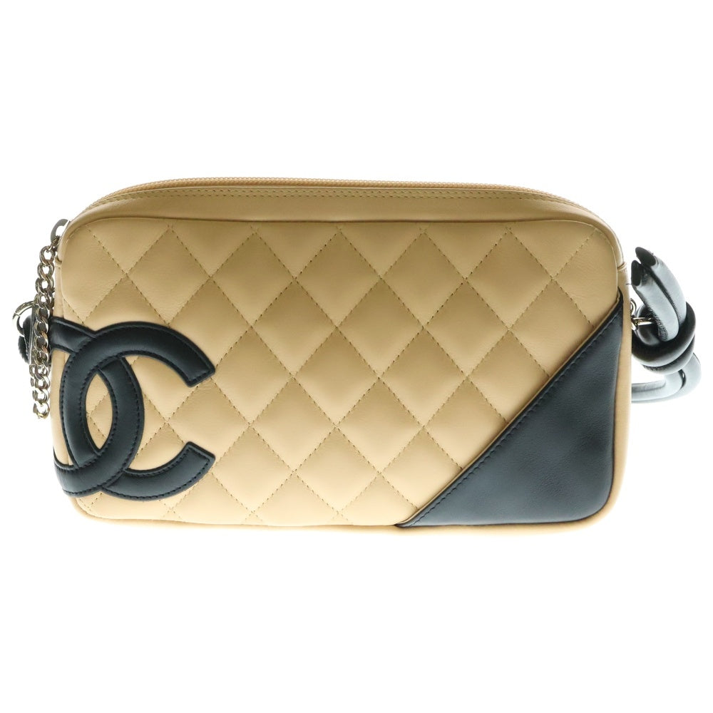 CHANEL(シャネル) カンボンライン ワンショルダーバッグ ベージュ/ブラック ラムスキン SV金具