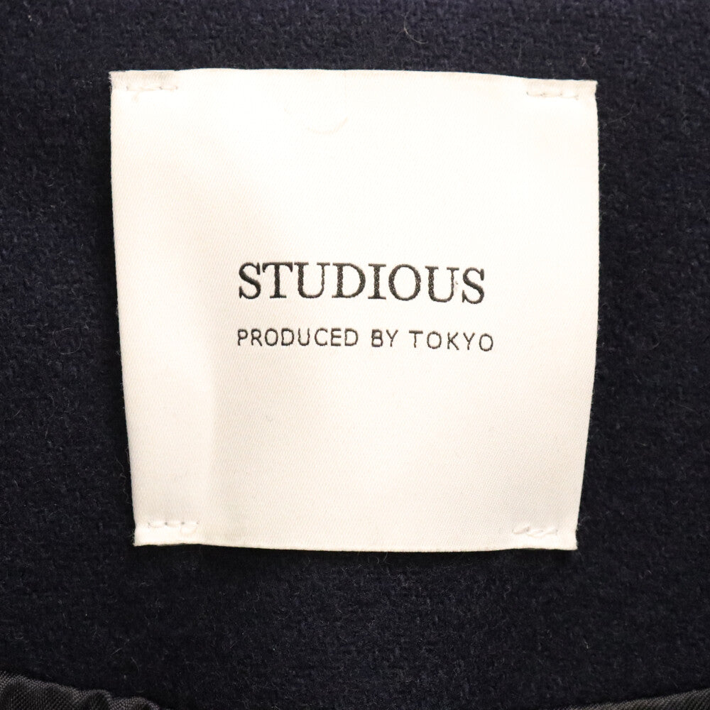 STUDIOUS(ステュディオス) ウール混 Vネック ノーカラータックロングコート ネイビー レディース 208451007