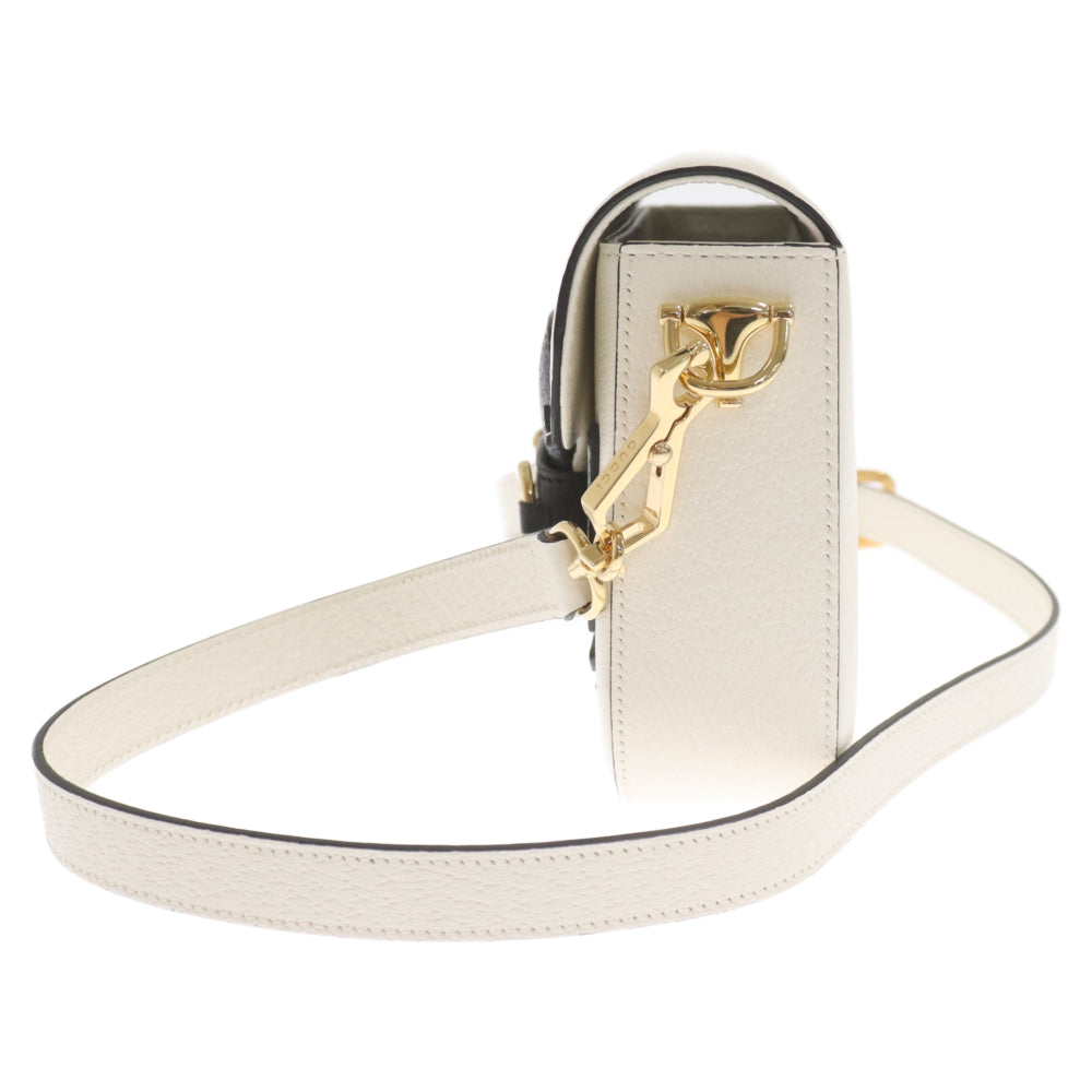 GUCCI(グッチ) ×adidas アディダス ロゴ ホースビット レザーショルダーバッグ ホワイト/ブラック 658574