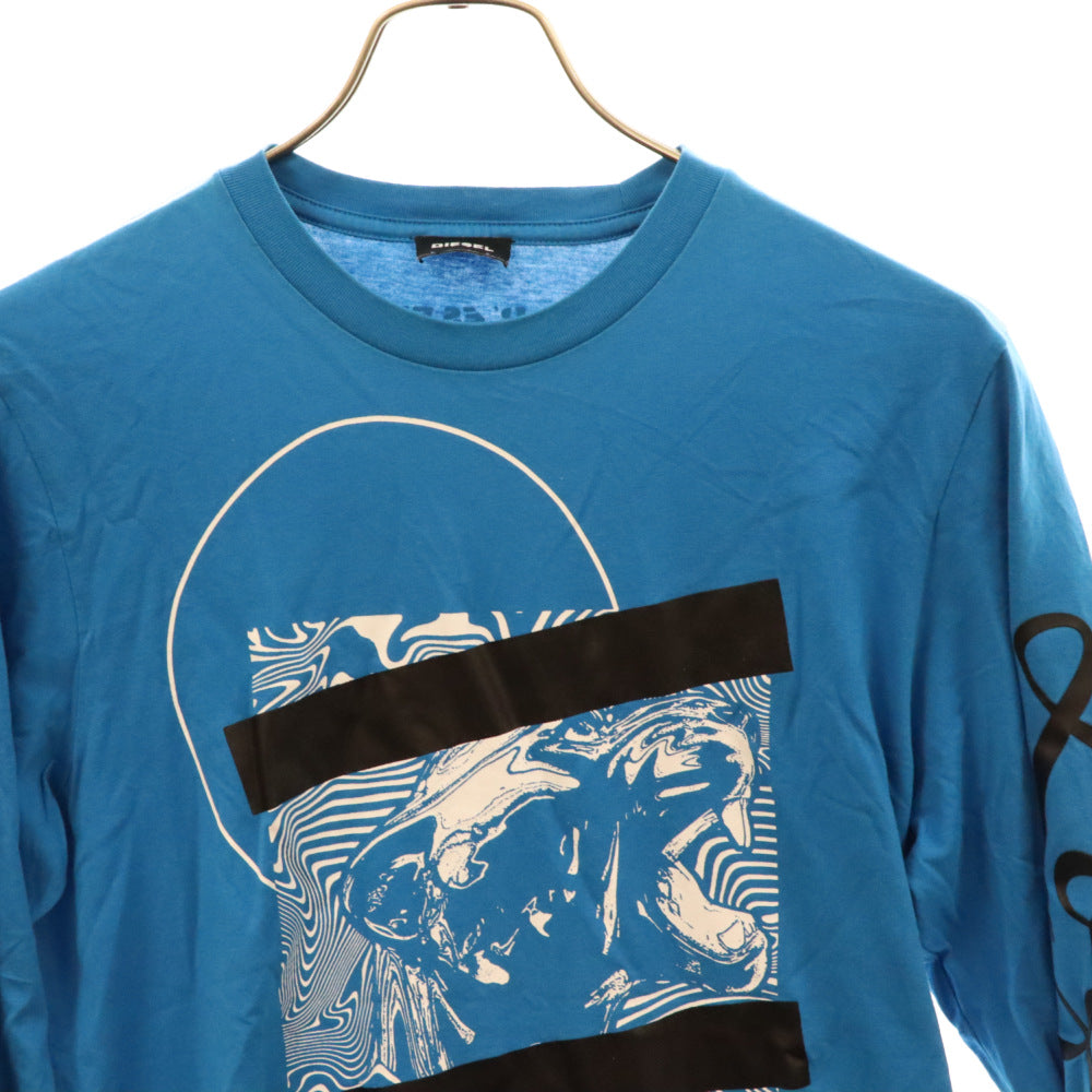 DIESEL(ディーゼル) TEKNO プリント クルーネック 長袖Tシャツ カットソー ブルー T-JUST-LS-WC