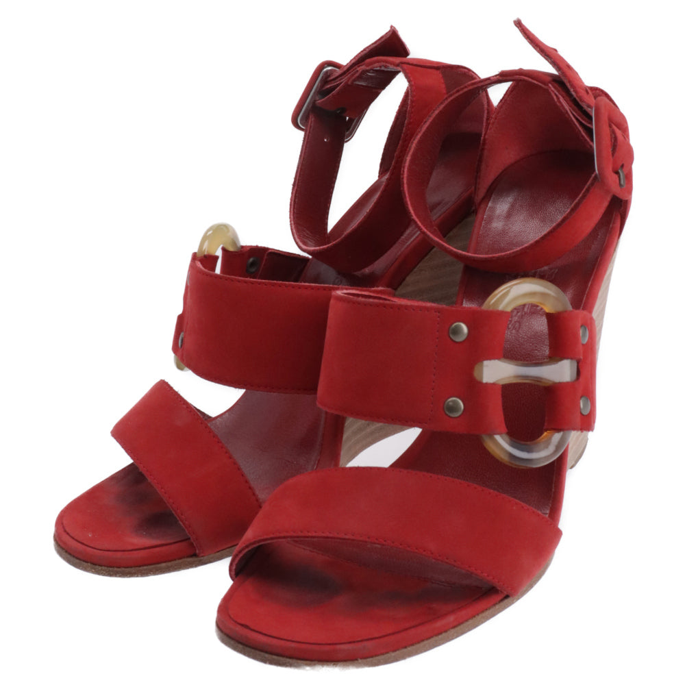 HERMES(エルメス) スエード ウェッジヒール ベルト サンダル レッド