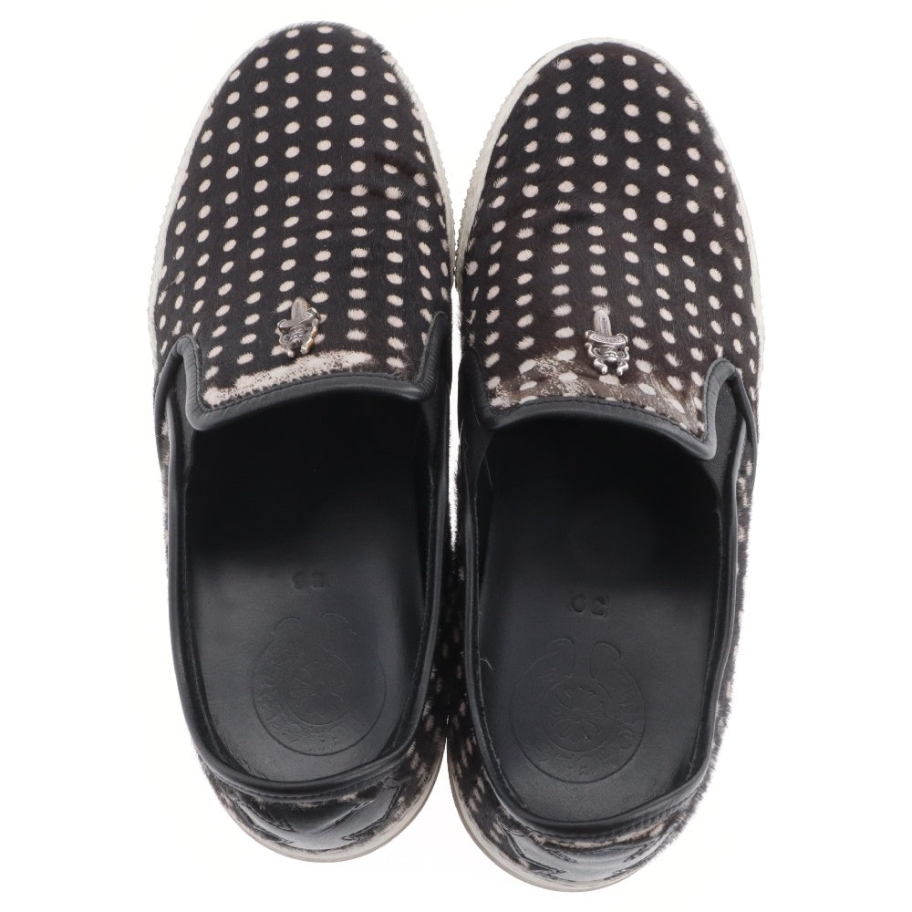 CHROME HEARTS(クロムハーツ) SLIP ON BLK CALF ドット柄 スリッポン CHプラスレザーパッチダガー付レザー ローカット スニーカー ブラック