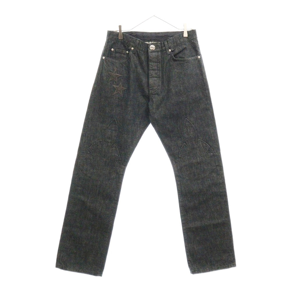 CHROME HEARTS(クロムハーツ) JEAN SL FLEURKNEE フレアニー スターパッチ ブラックデニム パンツ ブラック