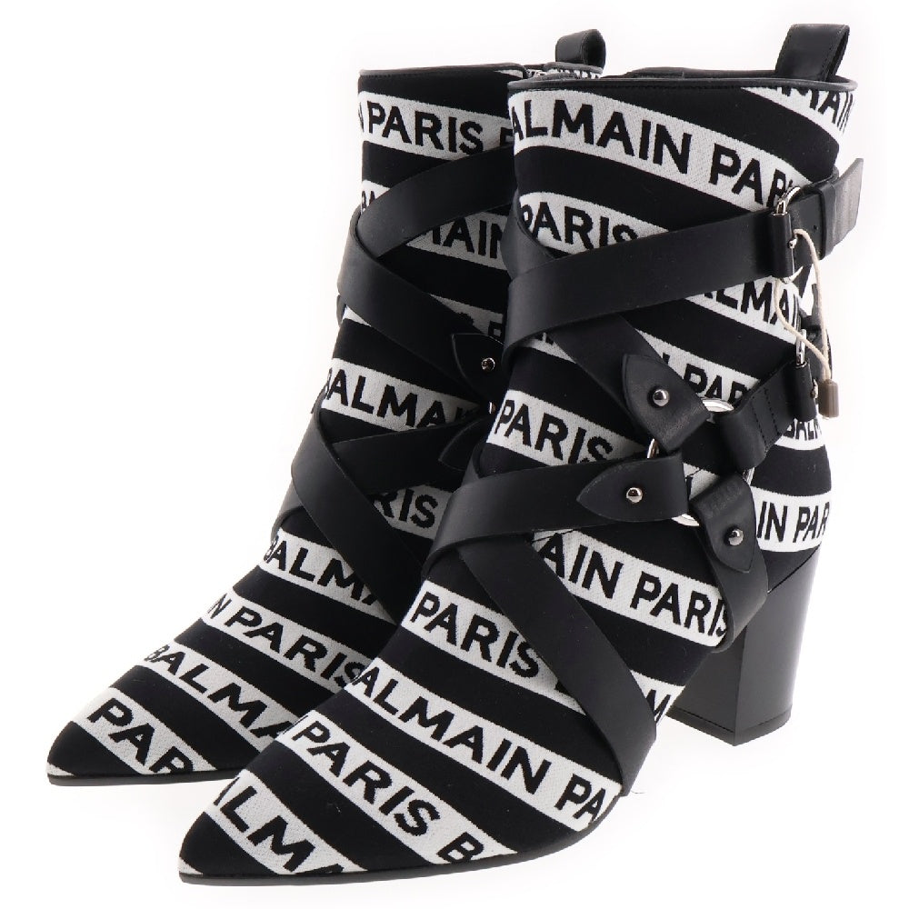 BALMAIN(バルマン) Jiliy Logo Striped Ankie Boots ジリーロゴ ストライプド アンクル ブーツ レディース ブラック