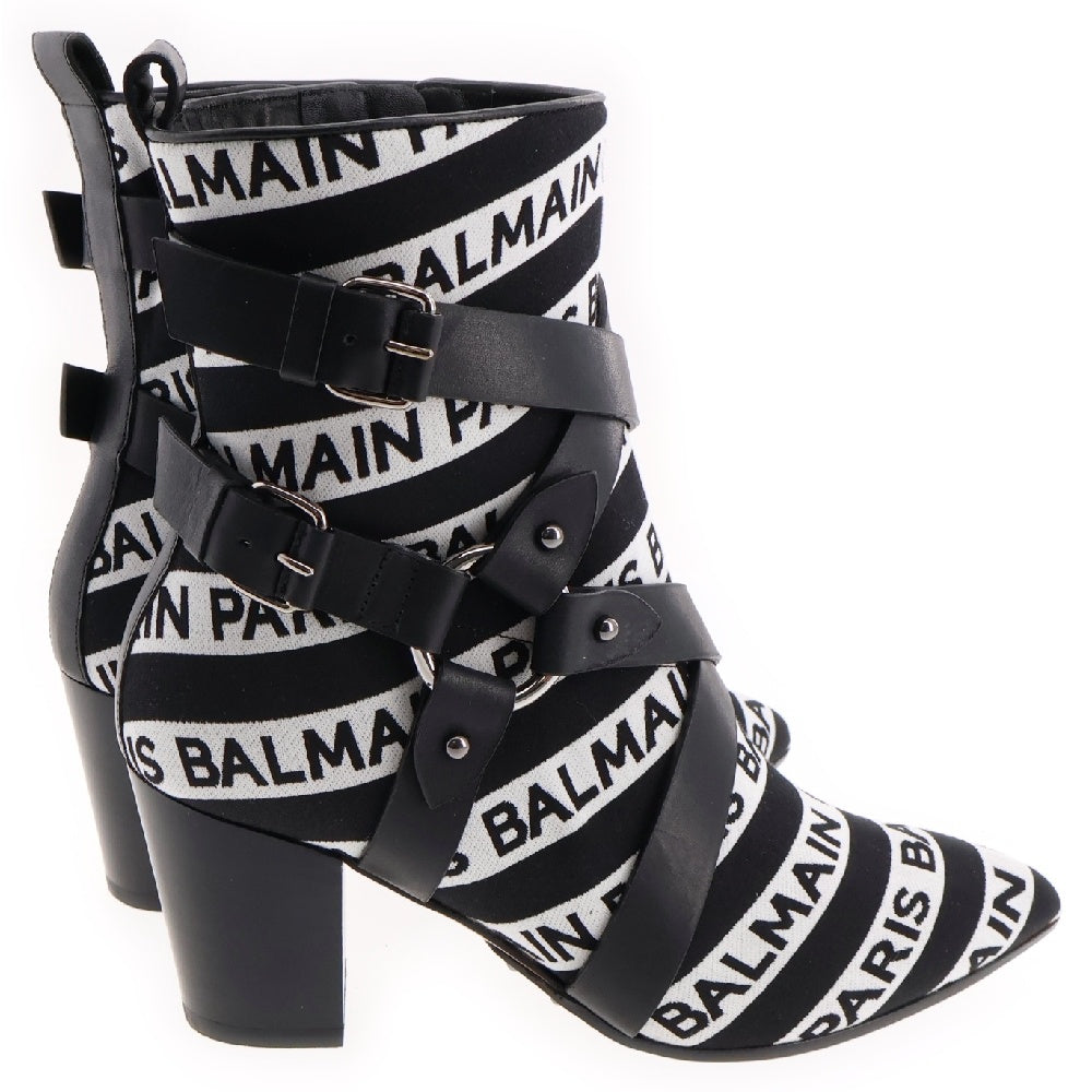 BALMAIN(バルマン) Jiliy Logo Striped Ankie Boots ジリーロゴ ストライプド アンクル ブーツ レディース ブラック