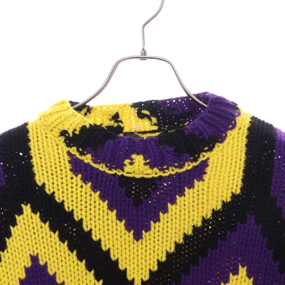 PRADA(プラダ) 22AW Cashmere Mix Knit Sweater カシミヤ混 クルーネック ニット セーター パープル/イエロー