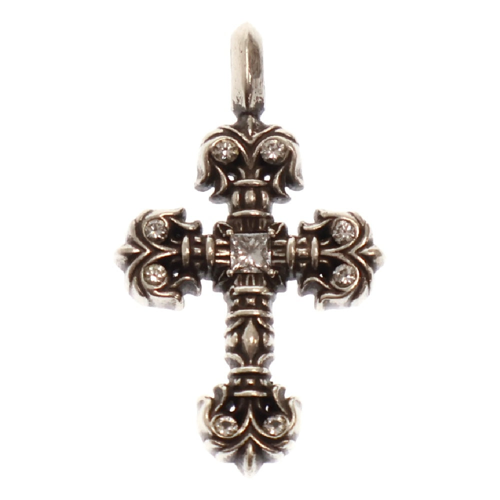 CHROME HEARTS(クロムハーツ) CHARM FILIGREE TINY P DMND タイニーフィリグリークロス PAVEダイヤ チャーム シルバーネックレストップ