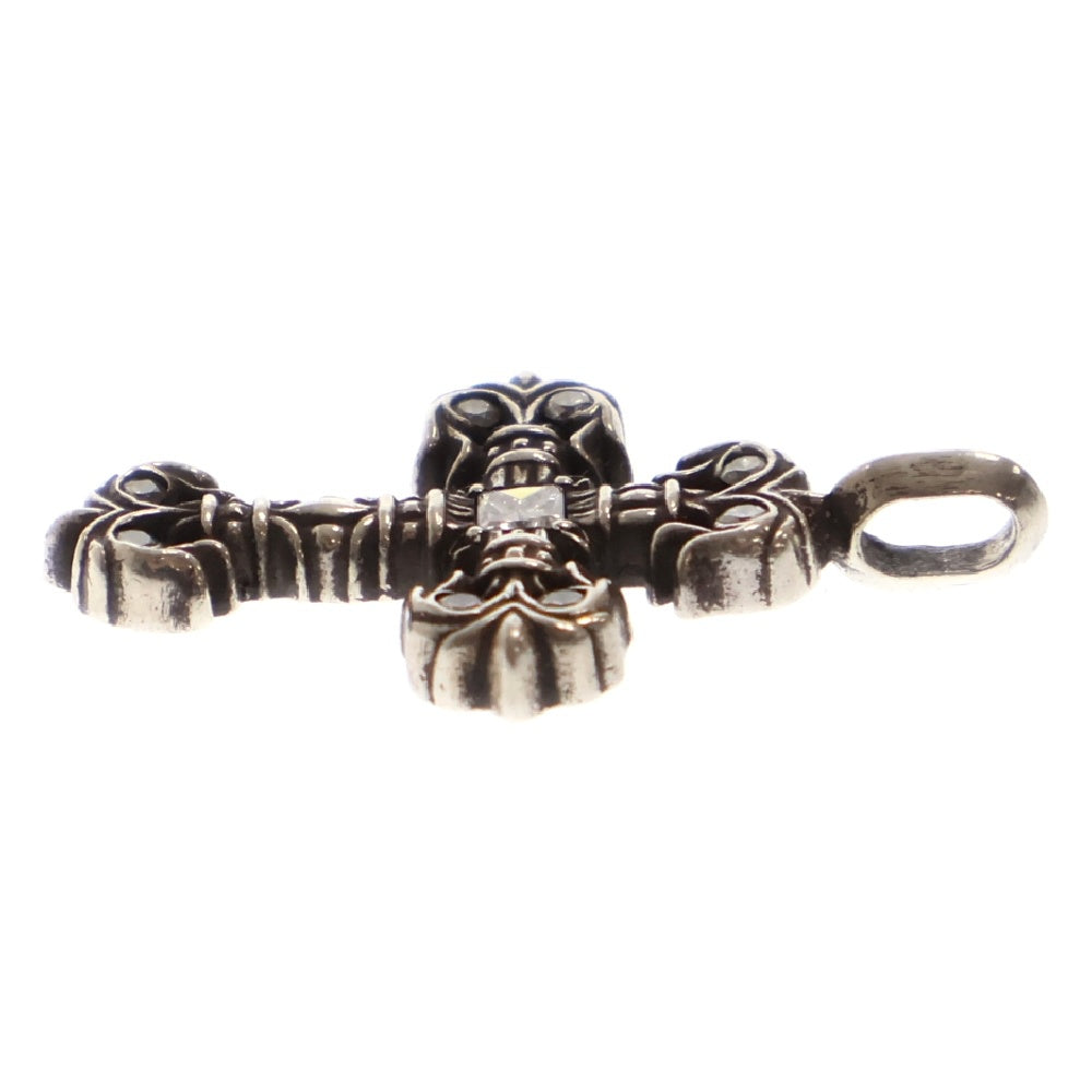 CHROME HEARTS(クロムハーツ) CHARM FILIGREE TINY P DMND タイニーフィリグリークロス PAVEダイヤ チャーム シルバーネックレストップ