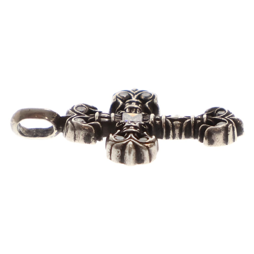CHROME HEARTS(クロムハーツ) CHARM FILIGREE TINY P DMND タイニーフィリグリークロス PAVEダイヤ チャーム シルバーネックレストップ