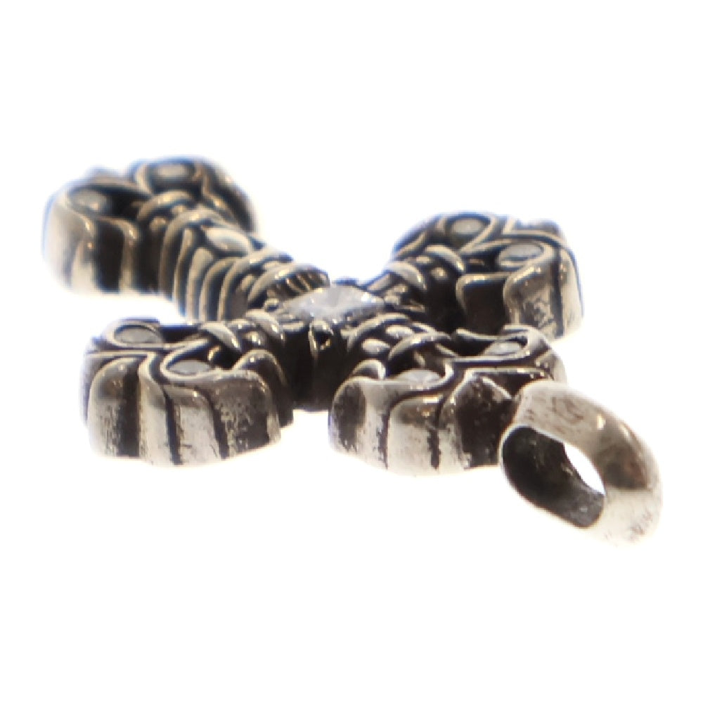 CHROME HEARTS(クロムハーツ) CHARM FILIGREE TINY P DMND タイニーフィリグリークロス PAVEダイヤ チャーム シルバーネックレストップ