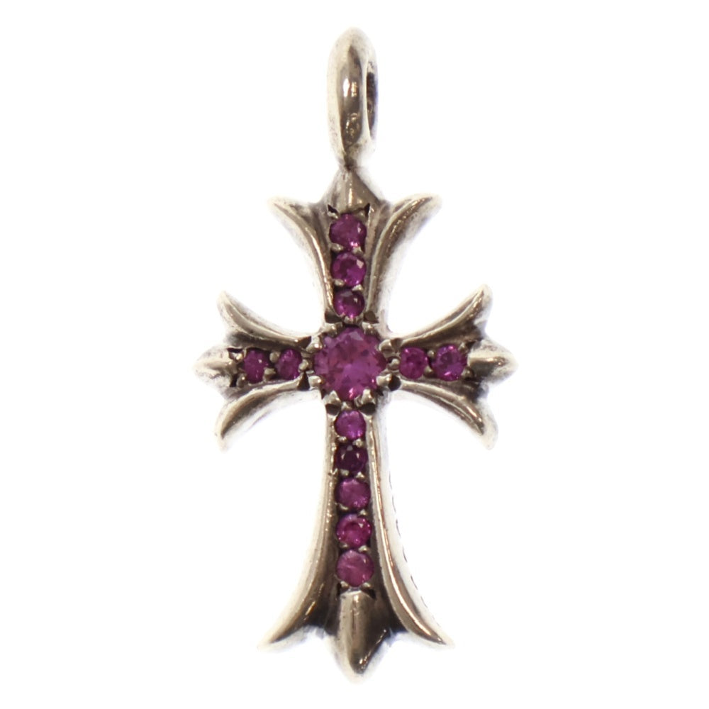 CHROME HEARTS(クロムハーツ) TNY CRSF P P/SAP タイニーファットクロス パヴェピンクサファイア ペンダント シルバーネックレストップ