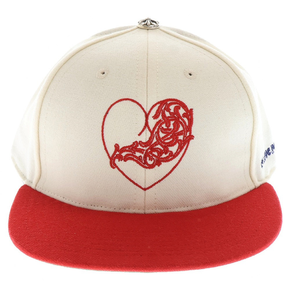 CHROME HEARTS(クロムハーツ) CH HAT ハートロゴ刺繍ベースボールキャップ帽子 ホワイト/レッド 国内ギャラ有
