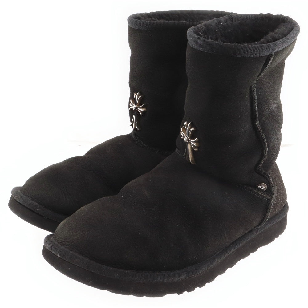 CHROME HEARTS(クロムハーツ) ×UGG アグ スモールCHクロス装飾 ムートン レザーブーツ ブラック