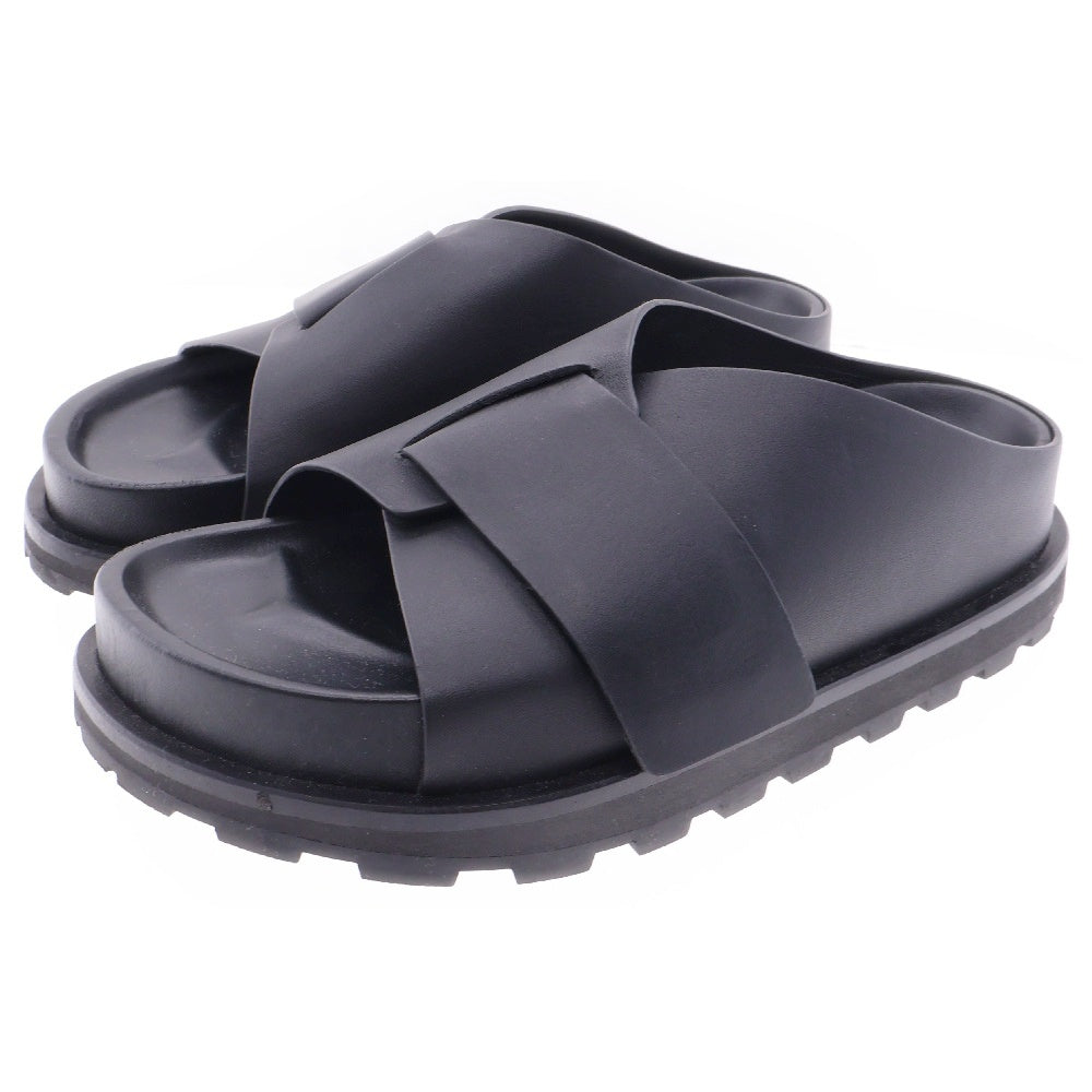 JIL SANDER +(ジルサンダープラス) クロスストラップ レザー スライド サンダル レディース ブラック