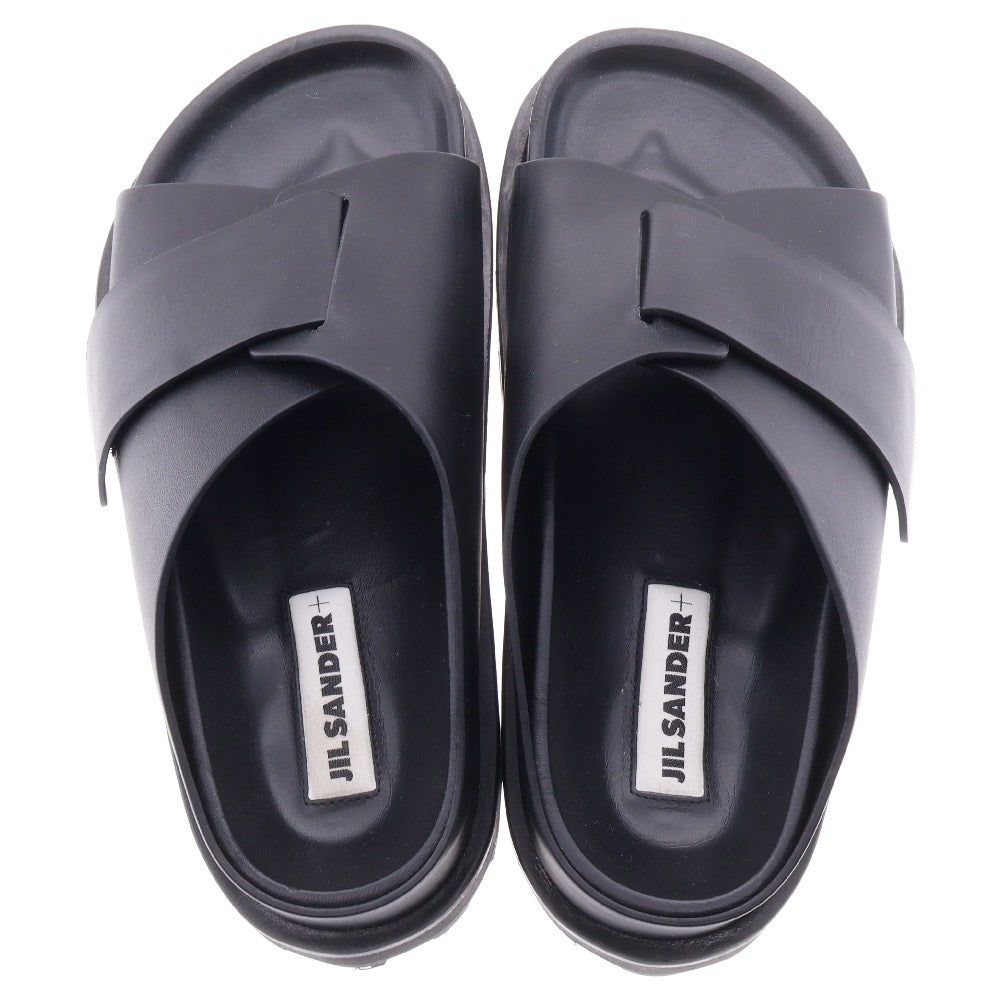 JIL SANDER +(ジルサンダープラス) クロスストラップ レザー スライド サンダル レディース ブラック