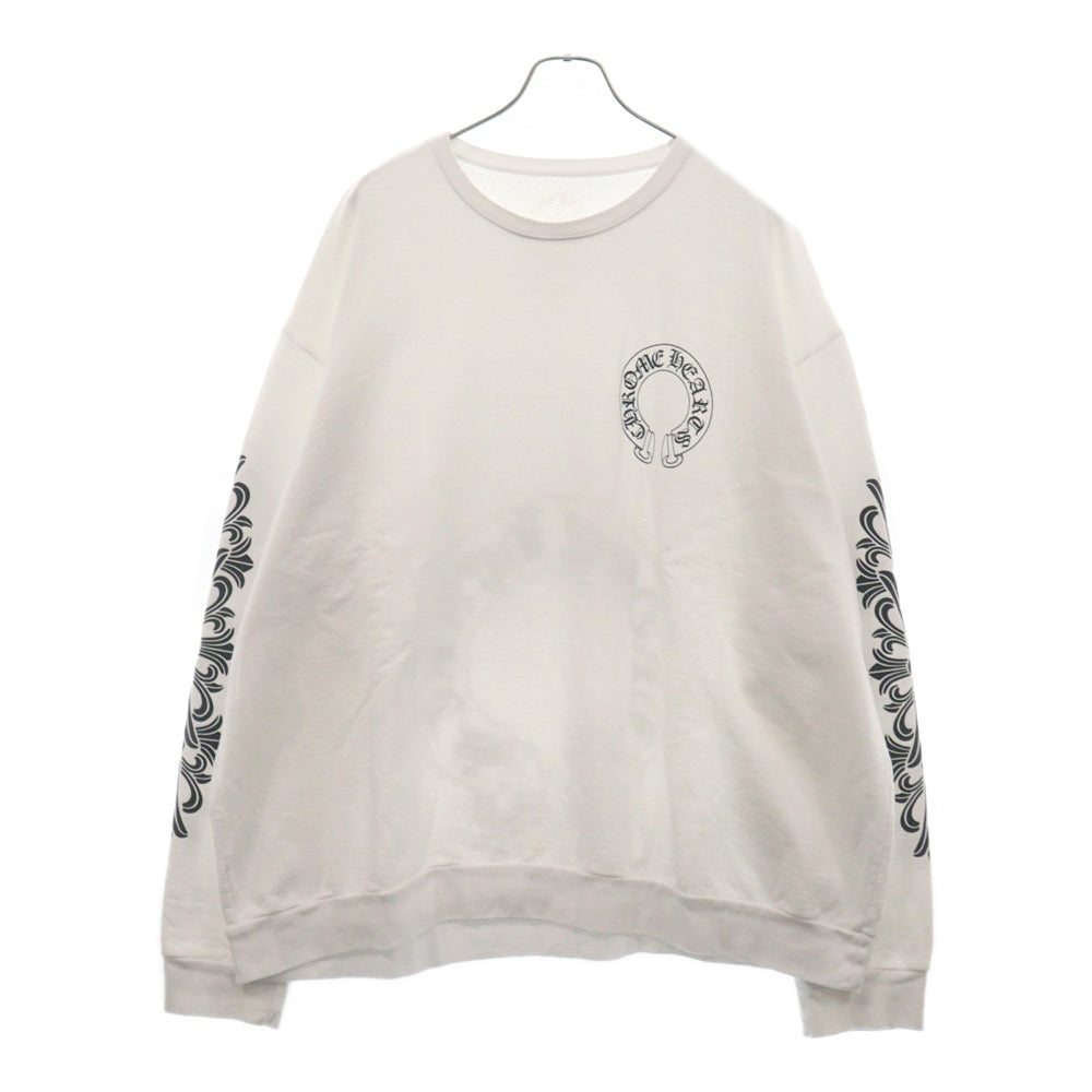 CHROME HEARTS(クロムハーツ) Horseshoe Crewneck Sweatshirt アームフローラルホースシュープリント クルーネックスウェットトレーナー ホワイト