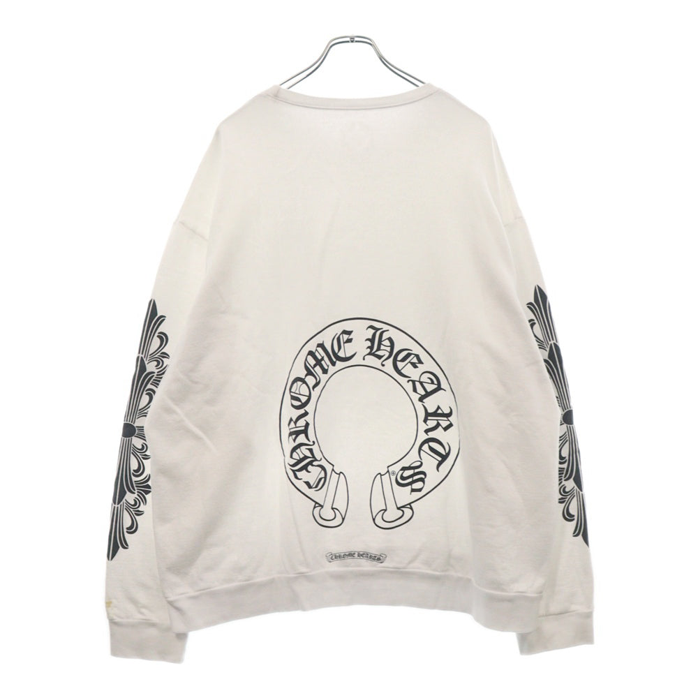 CHROME HEARTS(クロムハーツ) Horseshoe Crewneck Sweatshirt アームフローラルホースシュープリント クルーネックスウェットトレーナー ホワイト