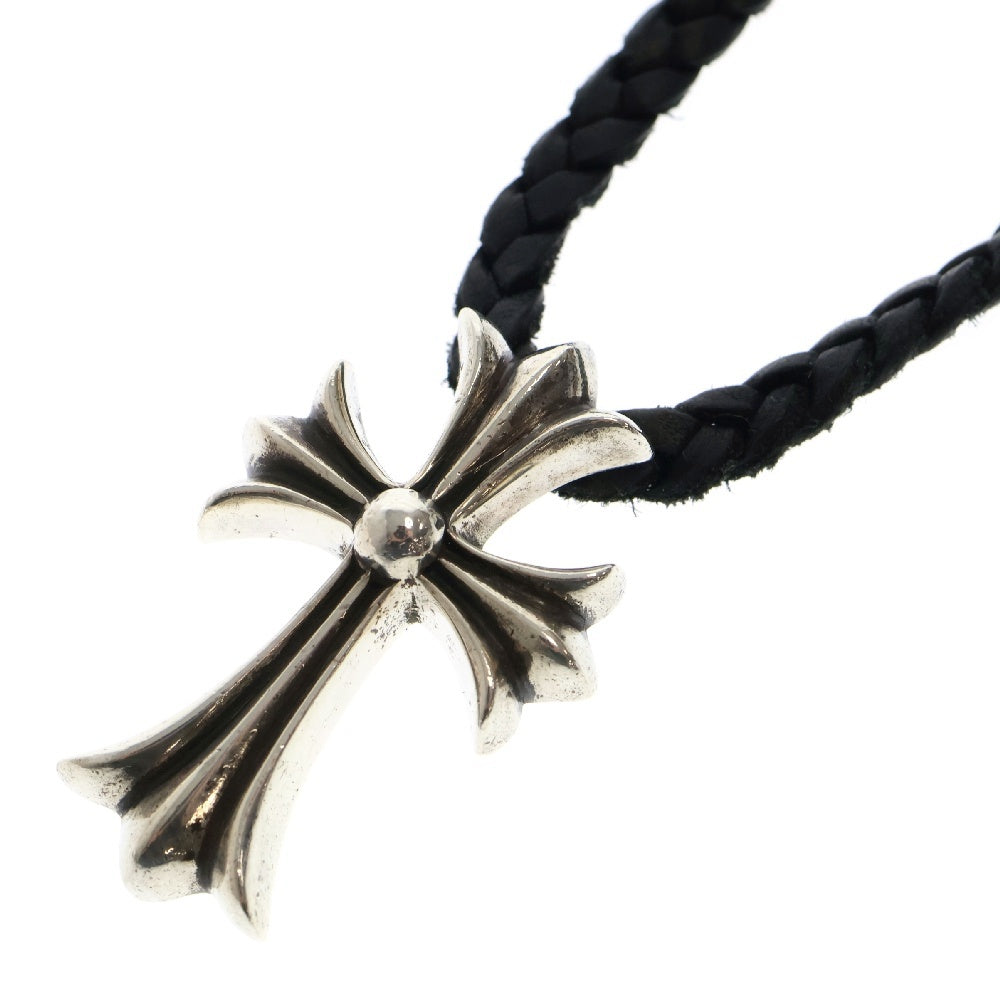 CHROME HEARTS(クロムハーツ) CH CRS SML BC/スモールCHクロス レザーブレイド Wボロチップ シルバーネックレス シルバー/ブラック
