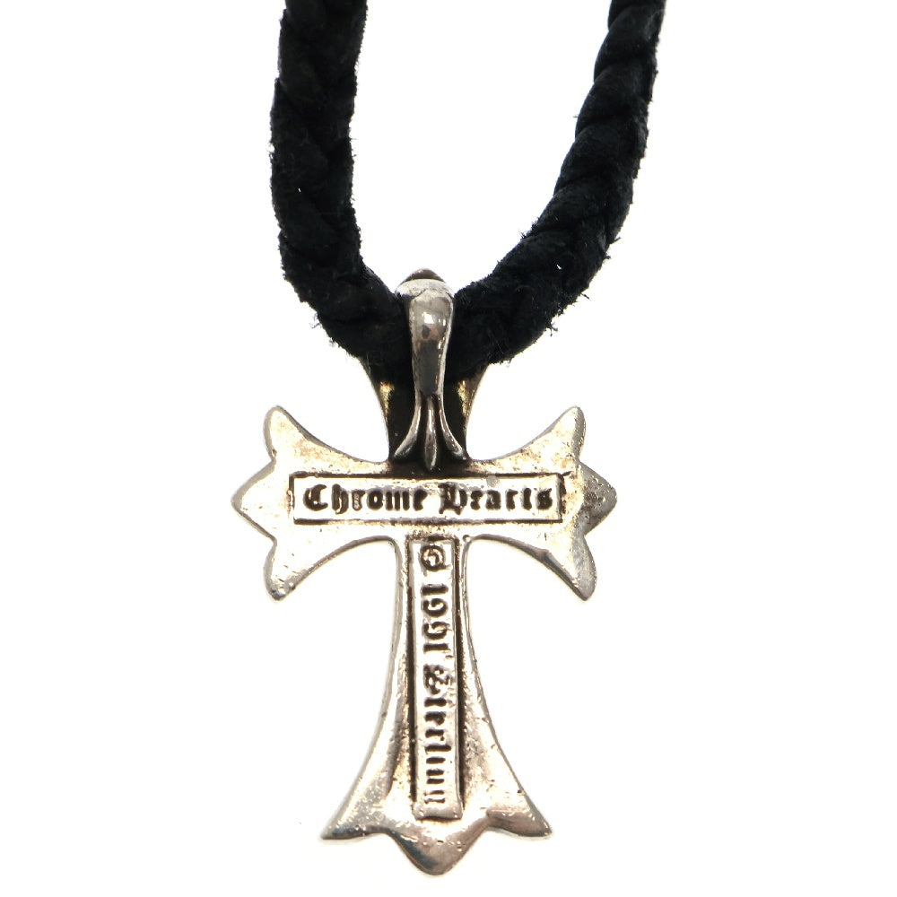 CHROME HEARTS(クロムハーツ) CH CRS SML BC/スモールCHクロス レザーブレイド Wボロチップ シルバーネックレス シルバー/ブラック