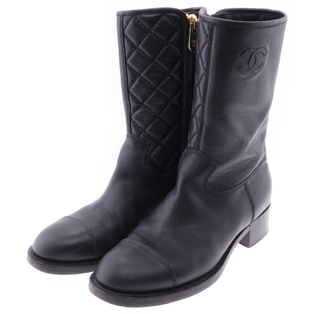 CHANEL(シャネル) ココマーク マトラッセ サイドジップ レザー ショートブーツ ブラック レディース G36707