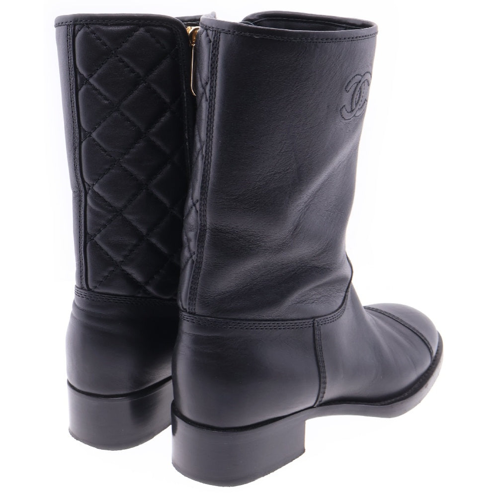 CHANEL(シャネル) ココマーク マトラッセ サイドジップ レザー ショートブーツ ブラック レディース G36707