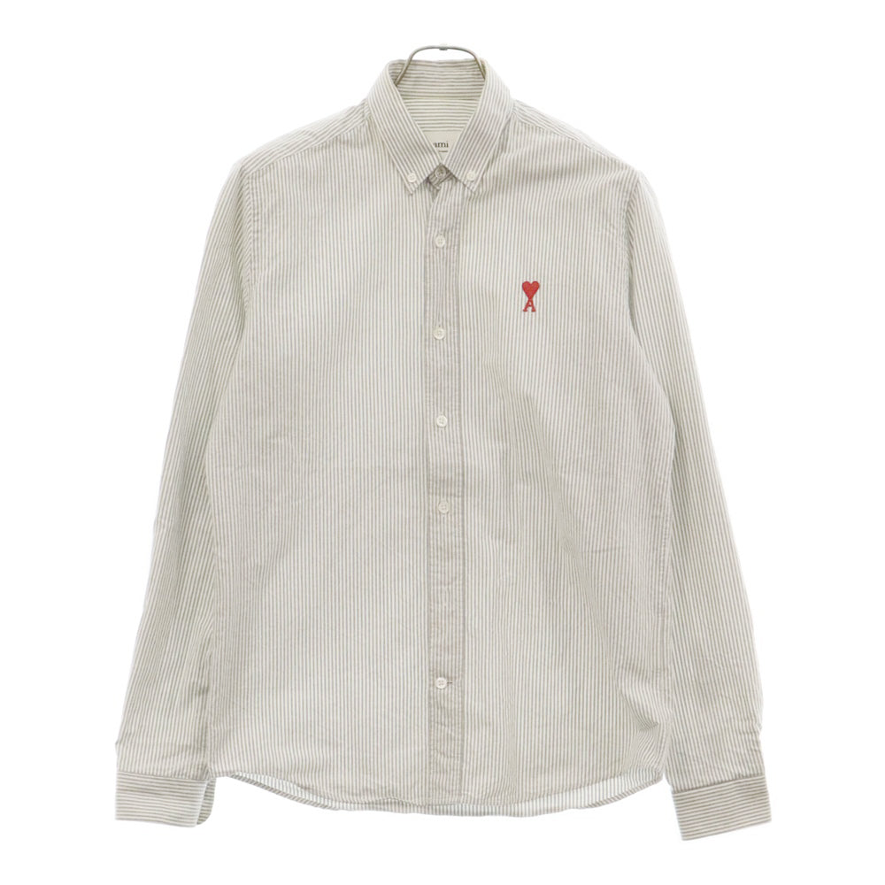 AMI Alexandre Mattiussi(アミアレクサンドルマテュッシ) BUTTON DOWN SHIRT ボタンダウンシャツ フロントロゴ刺繍 ストライプ柄長袖シャツ BFHC013.403 ホワイト/グレー