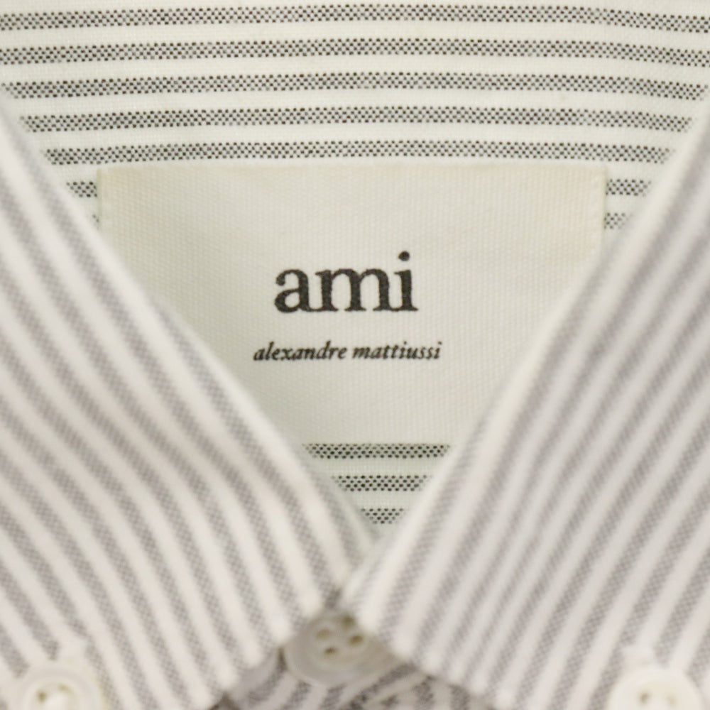 AMI Alexandre Mattiussi(アミアレクサンドルマテュッシ) BUTTON DOWN SHIRT ボタンダウンシャツ フロントロゴ刺繍 ストライプ柄長袖シャツ BFHC013.403 ホワイト/グレー