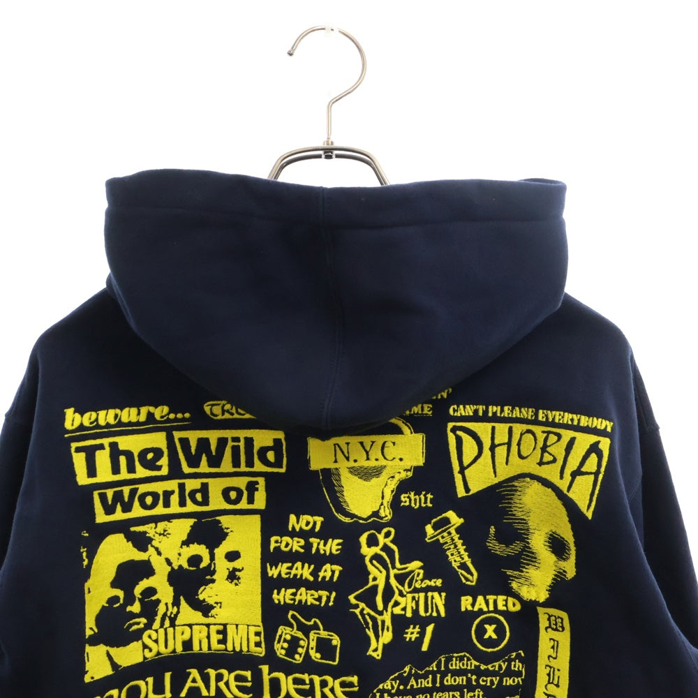 SUPREME(シュプリーム) 24AW Wild Embroidered Hooded Sweatshirt ワイルドエンブロイダード フーディー スウェットプルオーバーパーカーネイビー