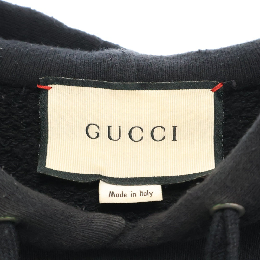 GUCCI(グッチ) USED加工オールドロゴプリントプルオーバーパーカー 454585 X5J57 ブラック