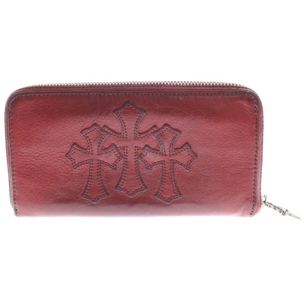 CHROME HEARTS(クロムハーツ) REC F ZIP 3セメタリー クロスパッチ ラウンドファスナーウォレット 長財布 レッド