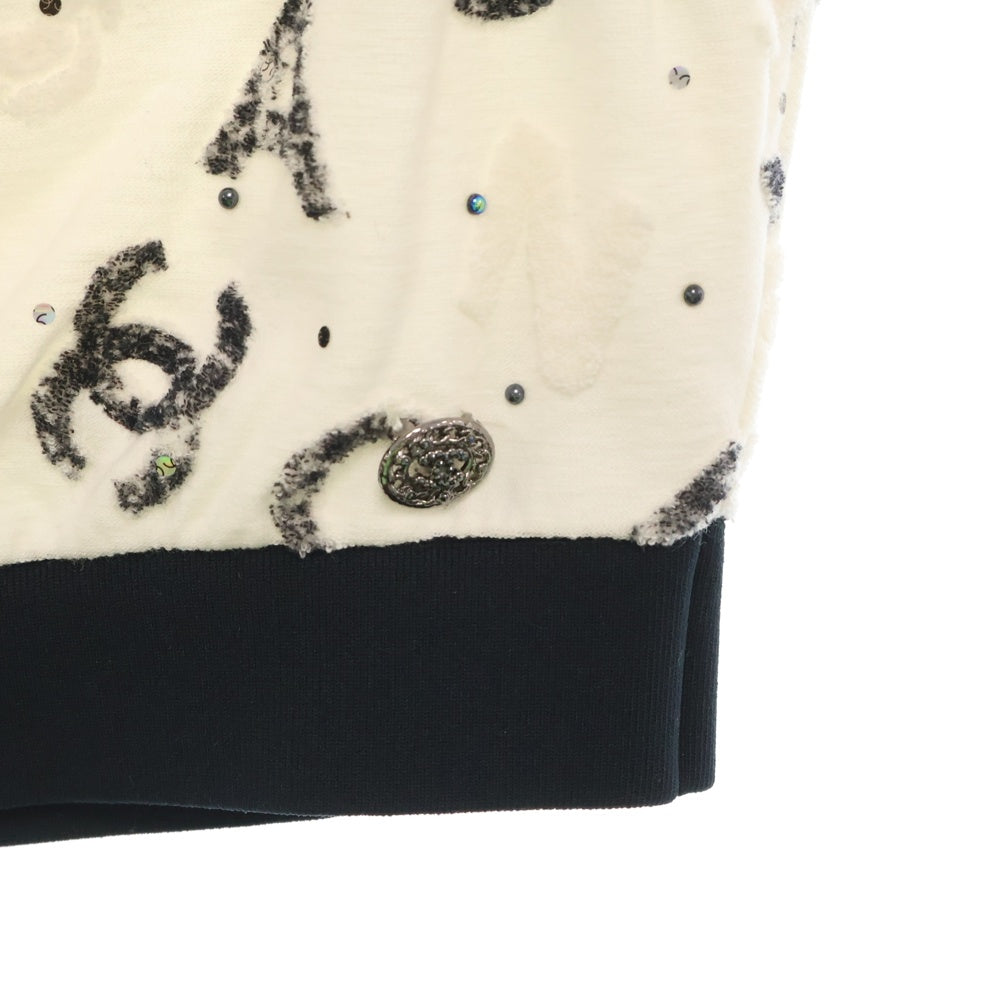 CHANEL(シャネル) 22SS Runway Cropped Tops 総柄 ランウェイ クロップド ノースリーブ カットソー ブラック/ホワイト レディース
