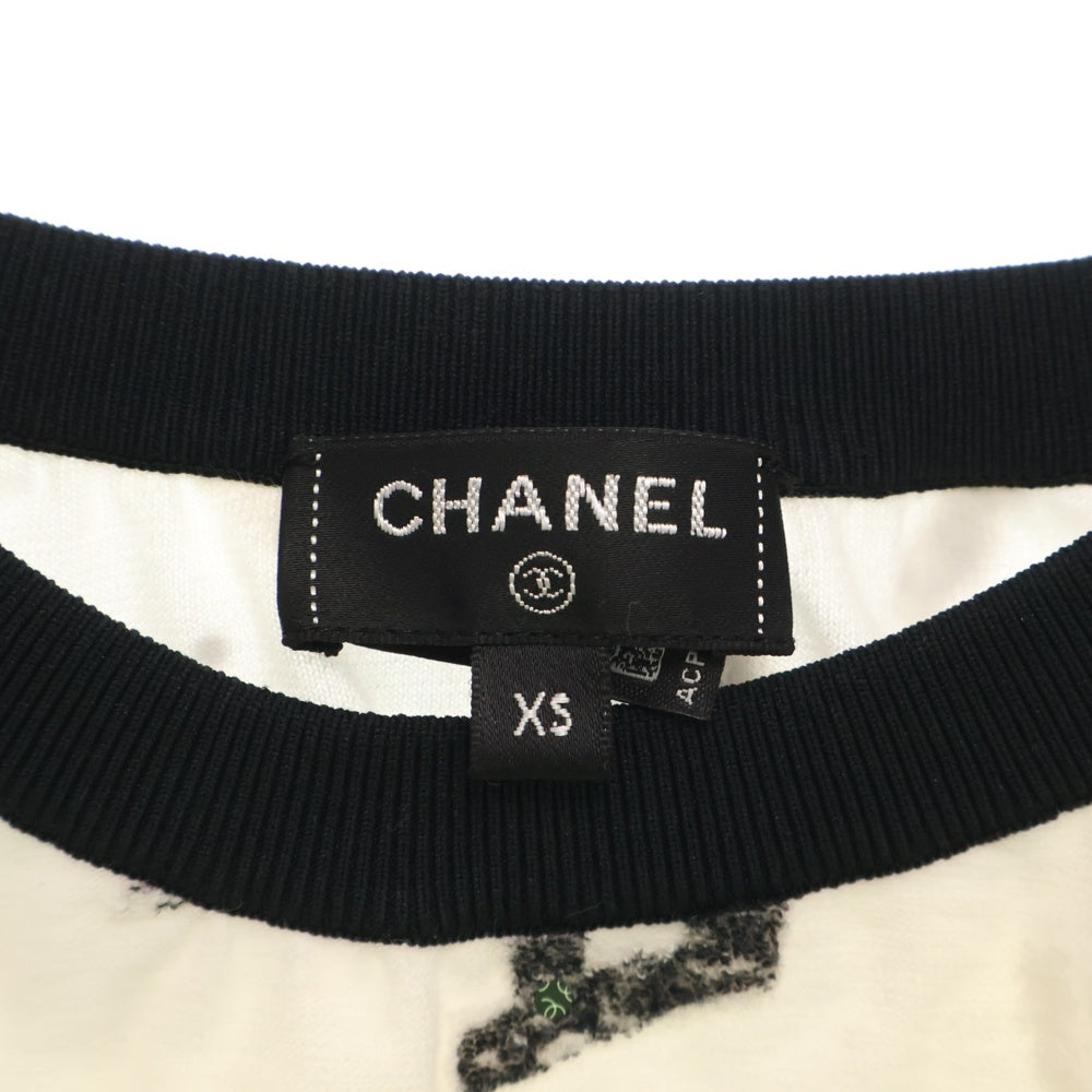 CHANEL(シャネル) 22SS Runway Cropped Tops 総柄 ランウェイ クロップド ノースリーブ カットソー ブラック/ホワイト レディース
