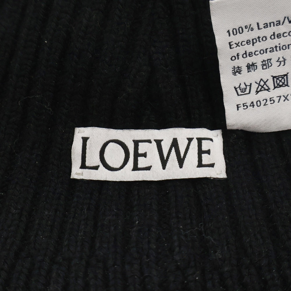 LOEWE(ロエベ) Wool Logo Beanie F540257X23 ウール ロゴビーニー ニット帽 ブラック