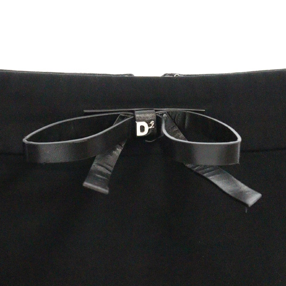 DSQUARED2(ディースクエアード) フリル付き 牛皮リボン ミニスカート レディース ブラック S75MA0795