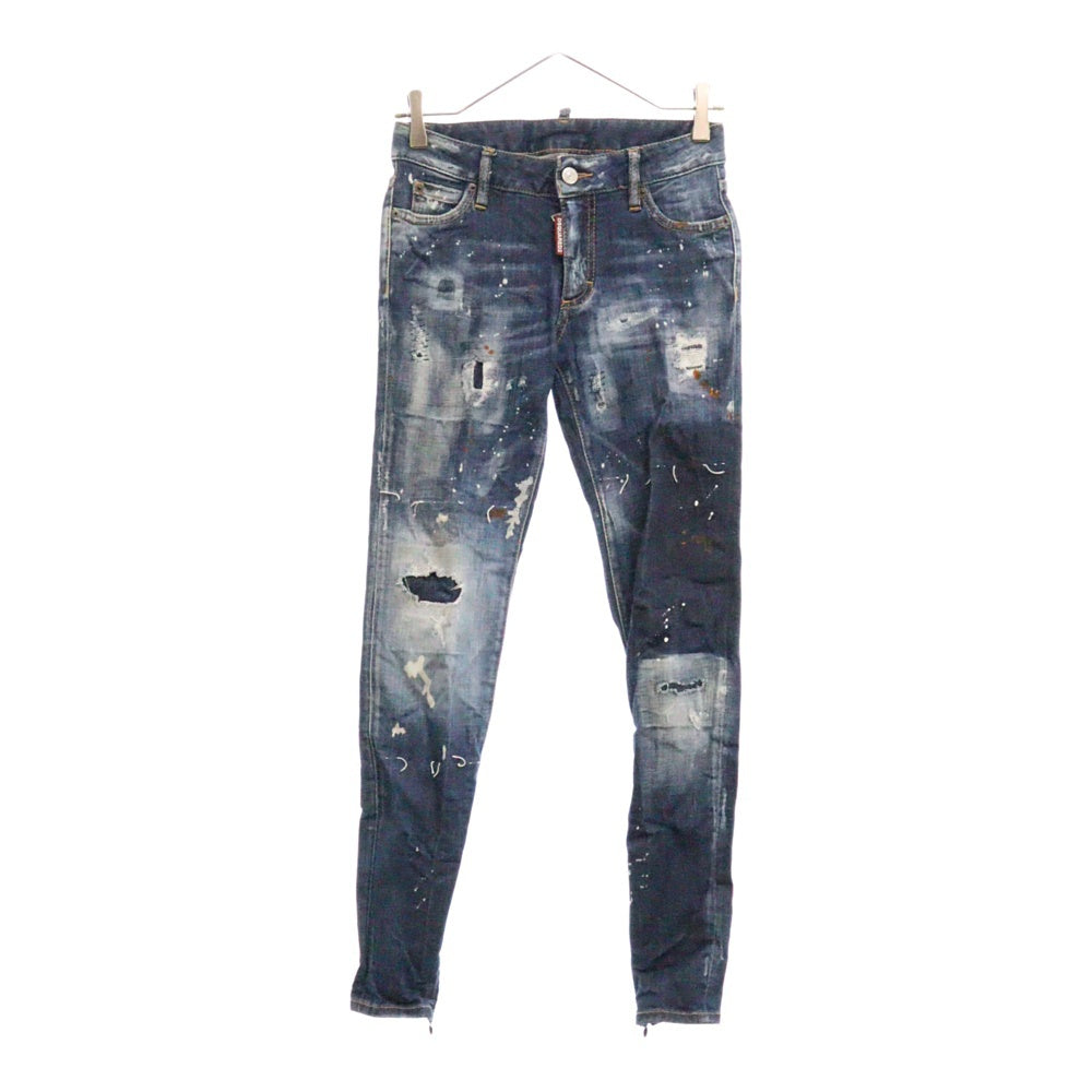 DSQUARED2(ディースクエアード) Super Skinny Jean ダメージ ペイント加工 スキニー デニム パンツ レディース インディゴ S72LB0131