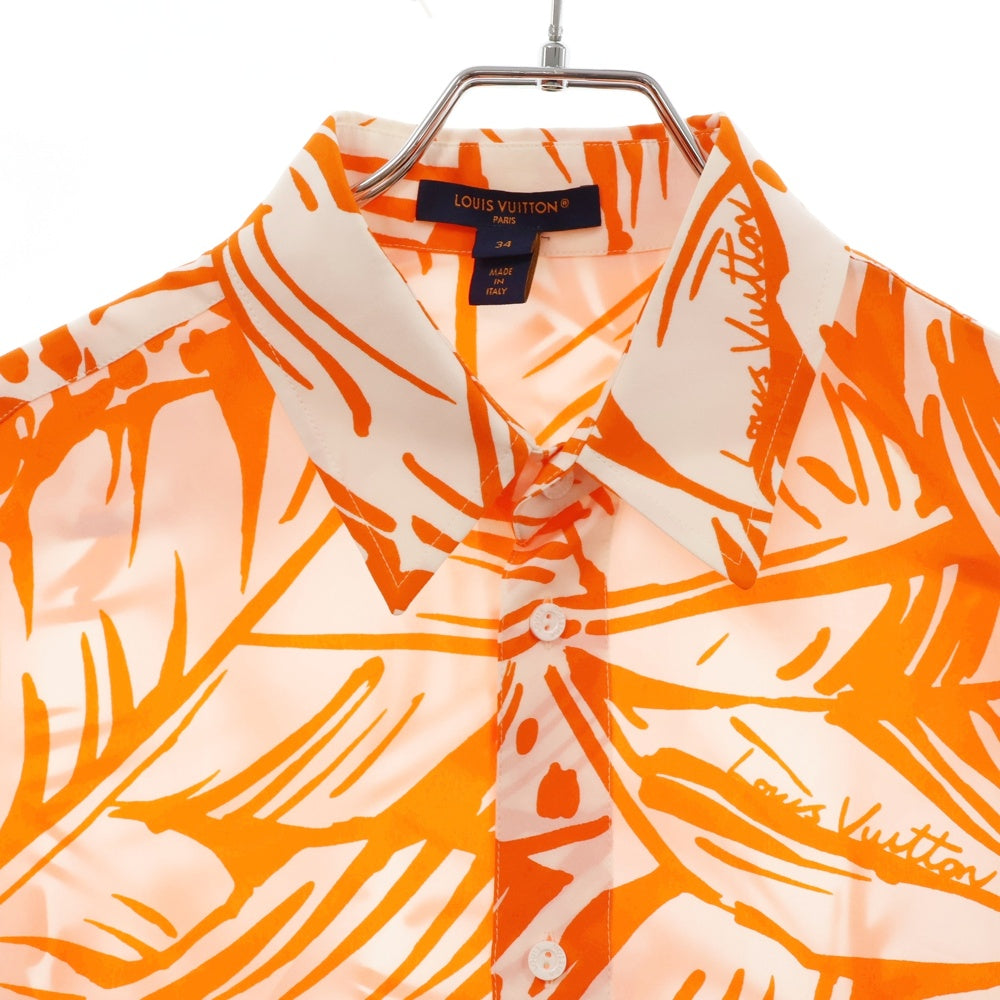 LOUIS VUITTON(ルイヴィトン) 24AW パームプリント 総柄 シルク 長袖シャツ オレンジ/ホワイト レディース RM242WW LSU FRBL33 1AFSAU