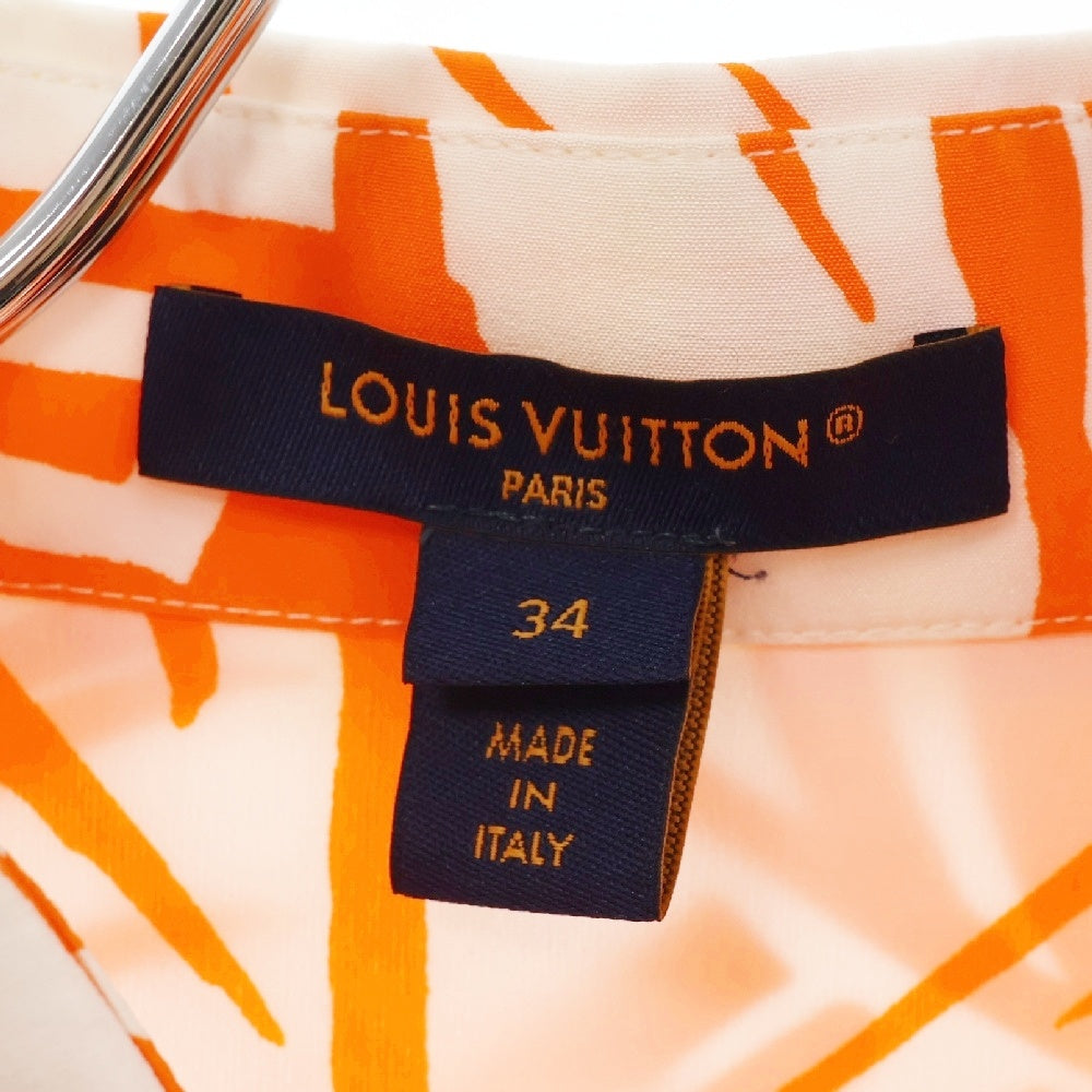 LOUIS VUITTON(ルイヴィトン) 24AW パームプリント 総柄 シルク 長袖シャツ オレンジ/ホワイト レディース RM242WW LSU FRBL33 1AFSAU