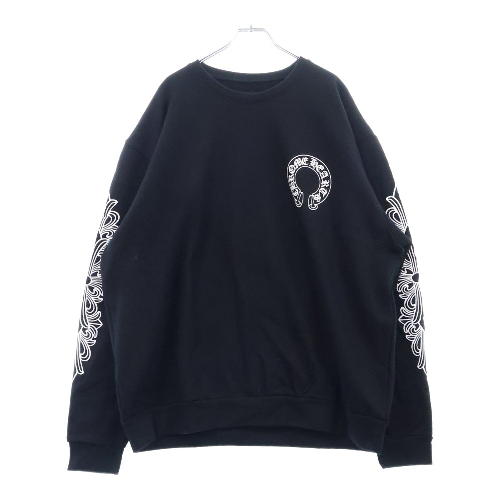 CHROME HEARTS(クロムハーツ) Horseshoe L/S Sweatshirt ホースシュープリント 袖フローラル クルーネックスウェットトレーナー ブラック