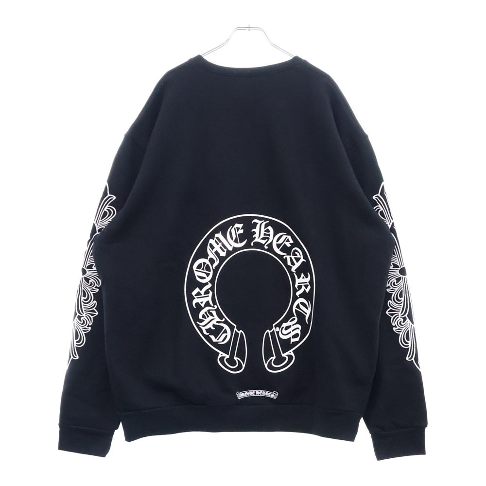CHROME HEARTS(クロムハーツ) Horseshoe L/S Sweatshirt ホースシュープリント 袖フローラル クルーネックスウェットトレーナー ブラック