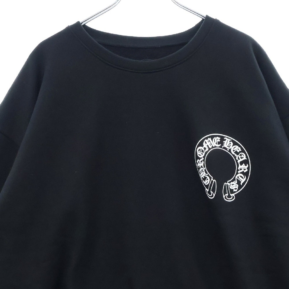 CHROME HEARTS(クロムハーツ) Horseshoe L/S Sweatshirt ホースシュープリント 袖フローラル クルーネックスウェットトレーナー ブラック